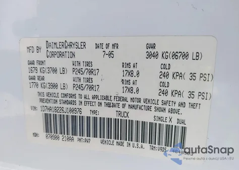 2006 Dodge Ram 1500 Slt z USA, uszkodzony, nr VIN 1D7HA18226J100976